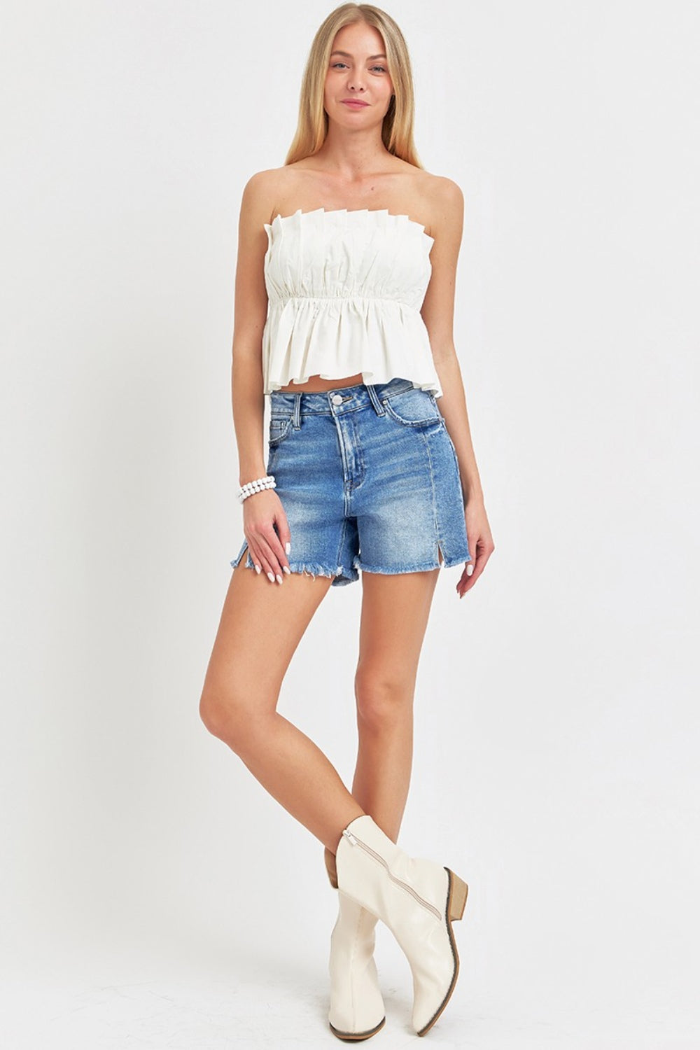 RISEN Front Slit Raw Hem Denim Shorts-Angel Casuals