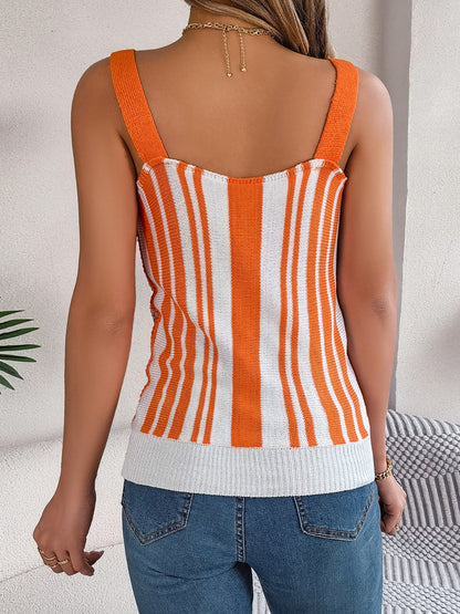 Openwork Striped V-Neck Tank-Angel Casuals