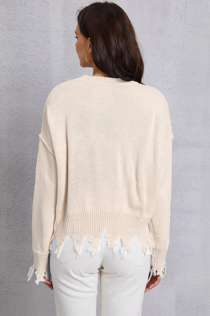 Lip Fringe Round Neck Sweater-Angel Casuals