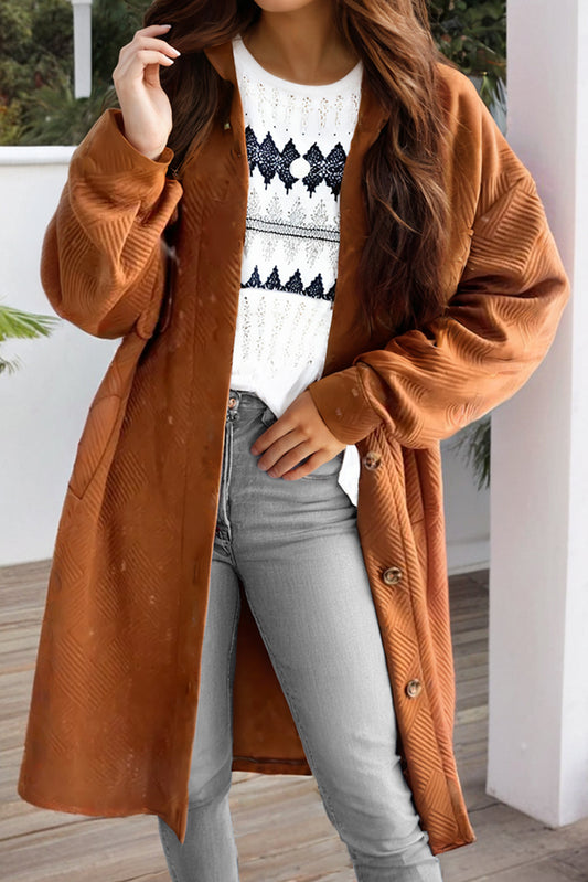 Textured Button Down Collared Neck Coat-Angel Casuals