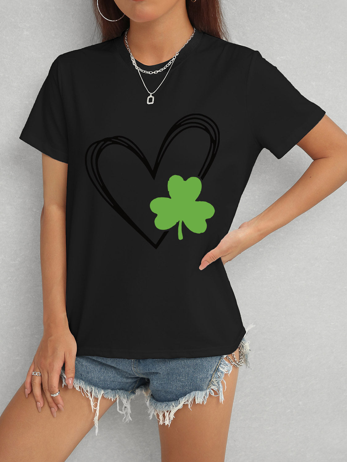 Heart Lucky Clover Short Sleeve T-Shirt-Angel Casuals