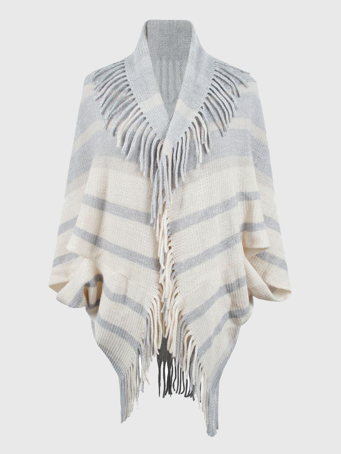 Fringe Detail Open Front Poncho-Angel Casuals