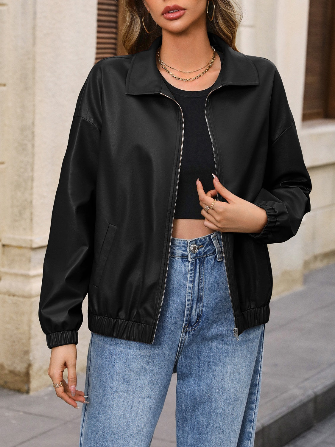 Ivy Lane Zip Up Dropped Shoulder Jacket-Angel Casuals