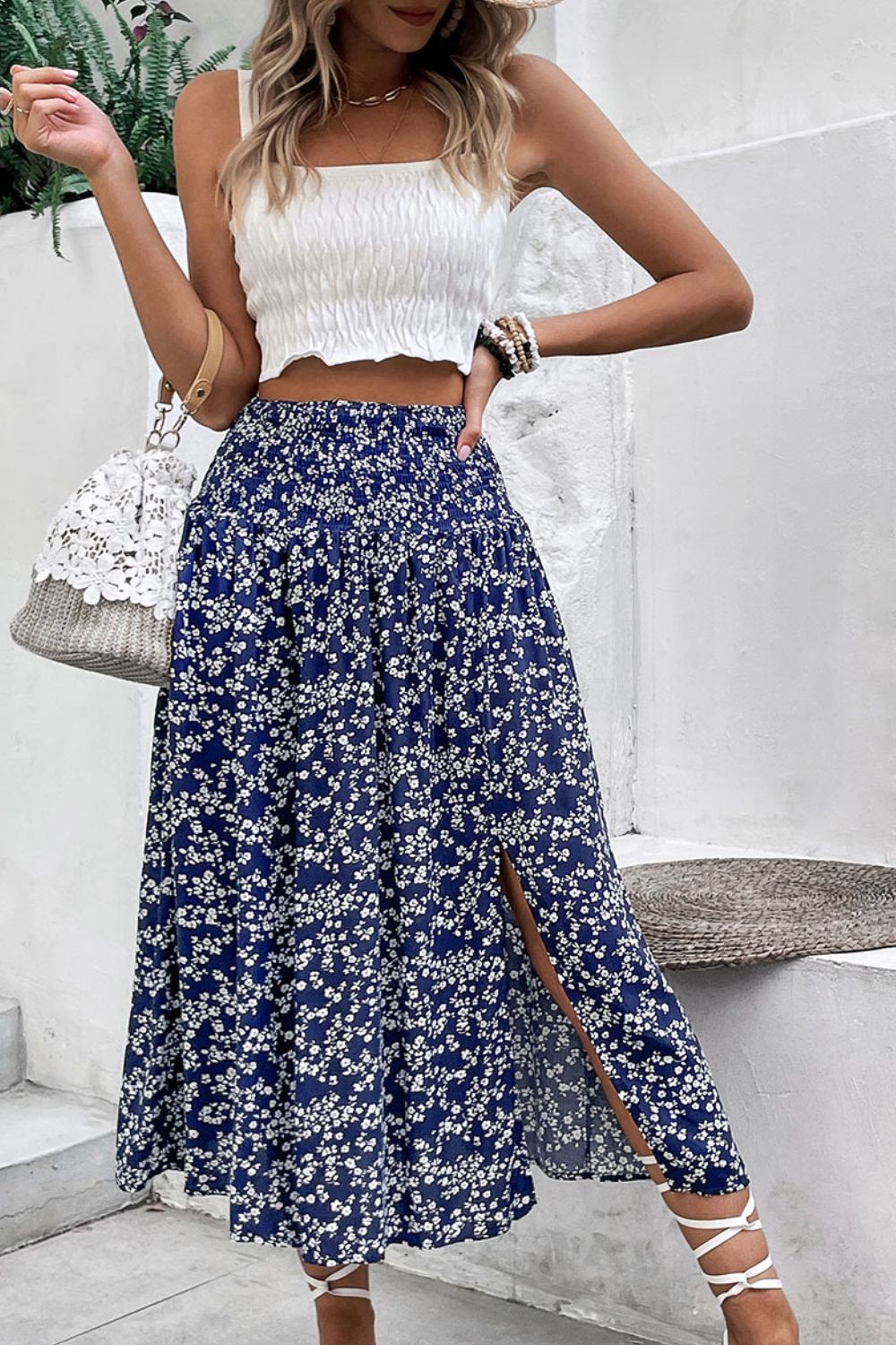 Ditsy Floral Slit High Waist Skirt-Angel Casuals