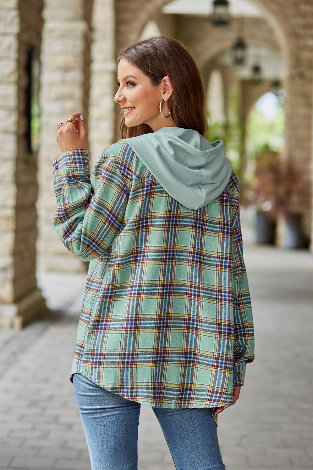 Mandy Plaid Long Sleeve Hooded Jacket-Angel Casuals