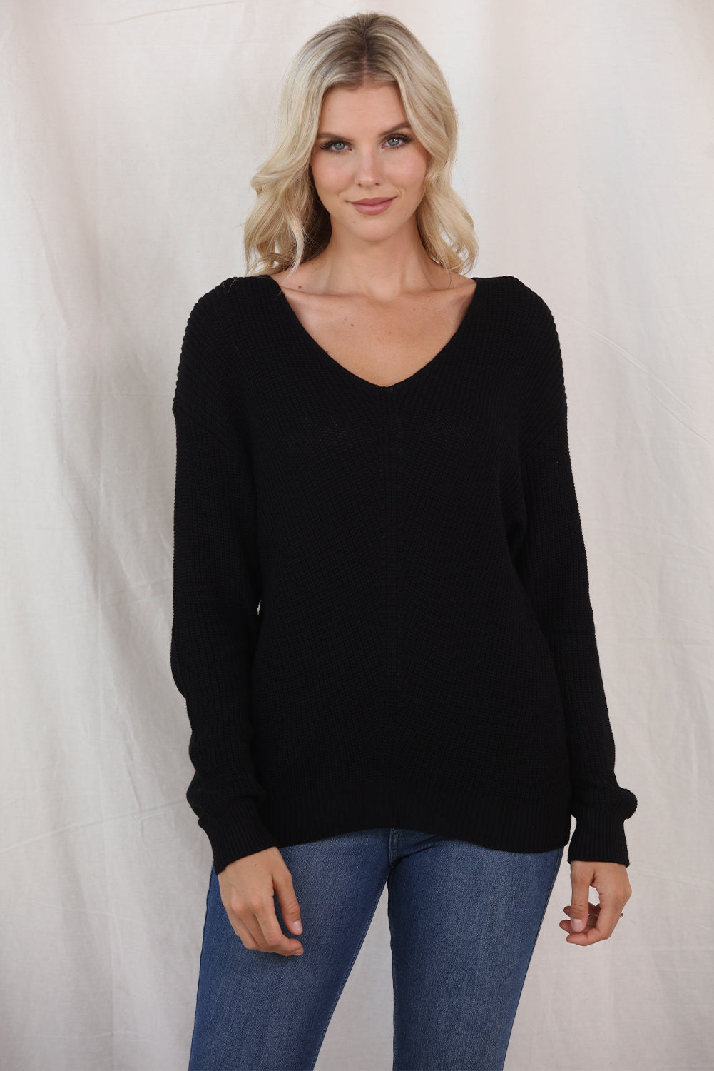 V-Neck Long Sleeve Knit Top-Angel Casuals