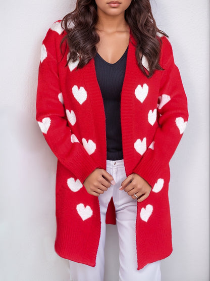 Heart Open Front Long Sleeve Cardigan-Angel Casuals