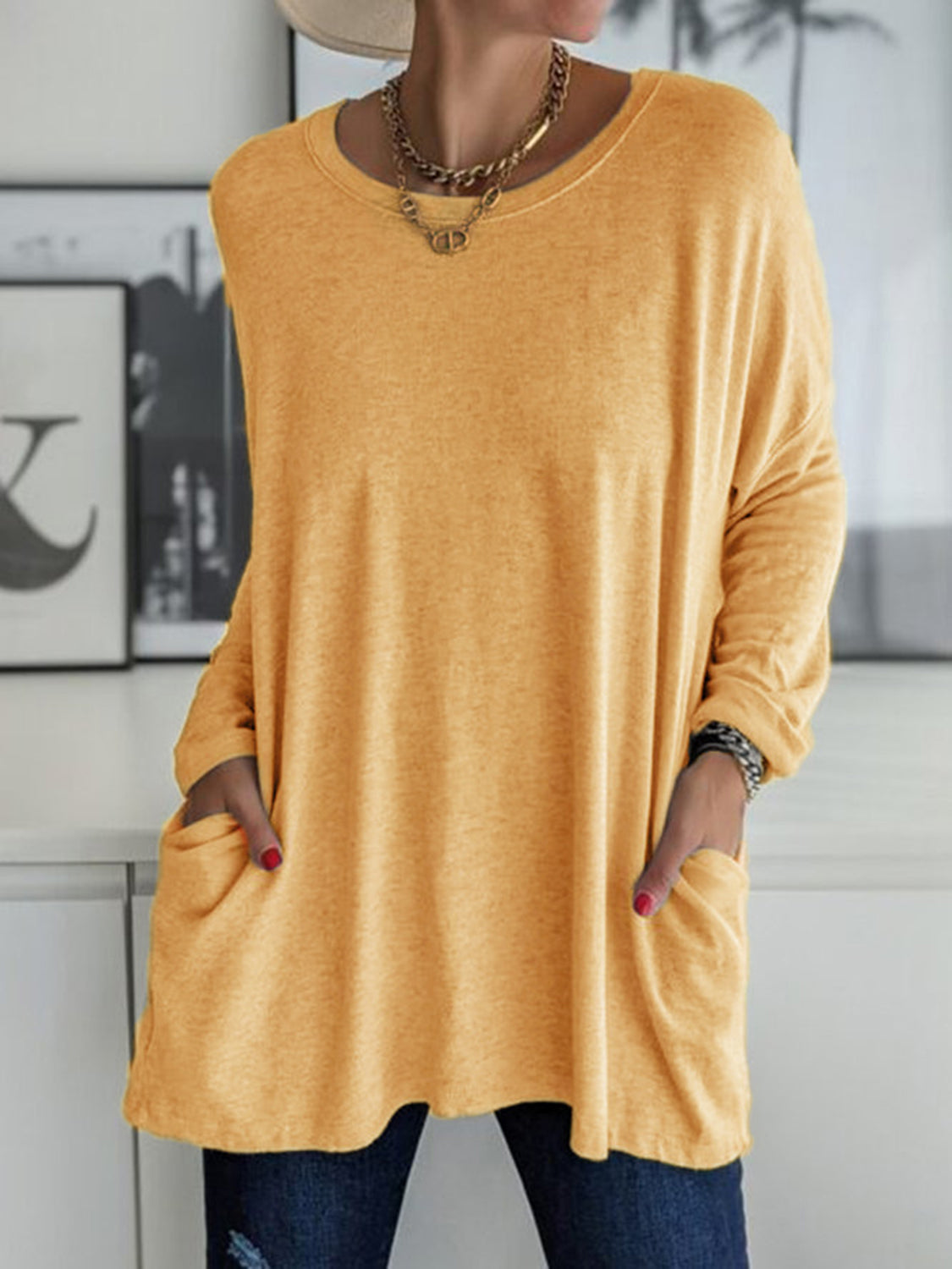 Full Size Round Neck Long Sleeve T-Shirt-Angel Casuals
