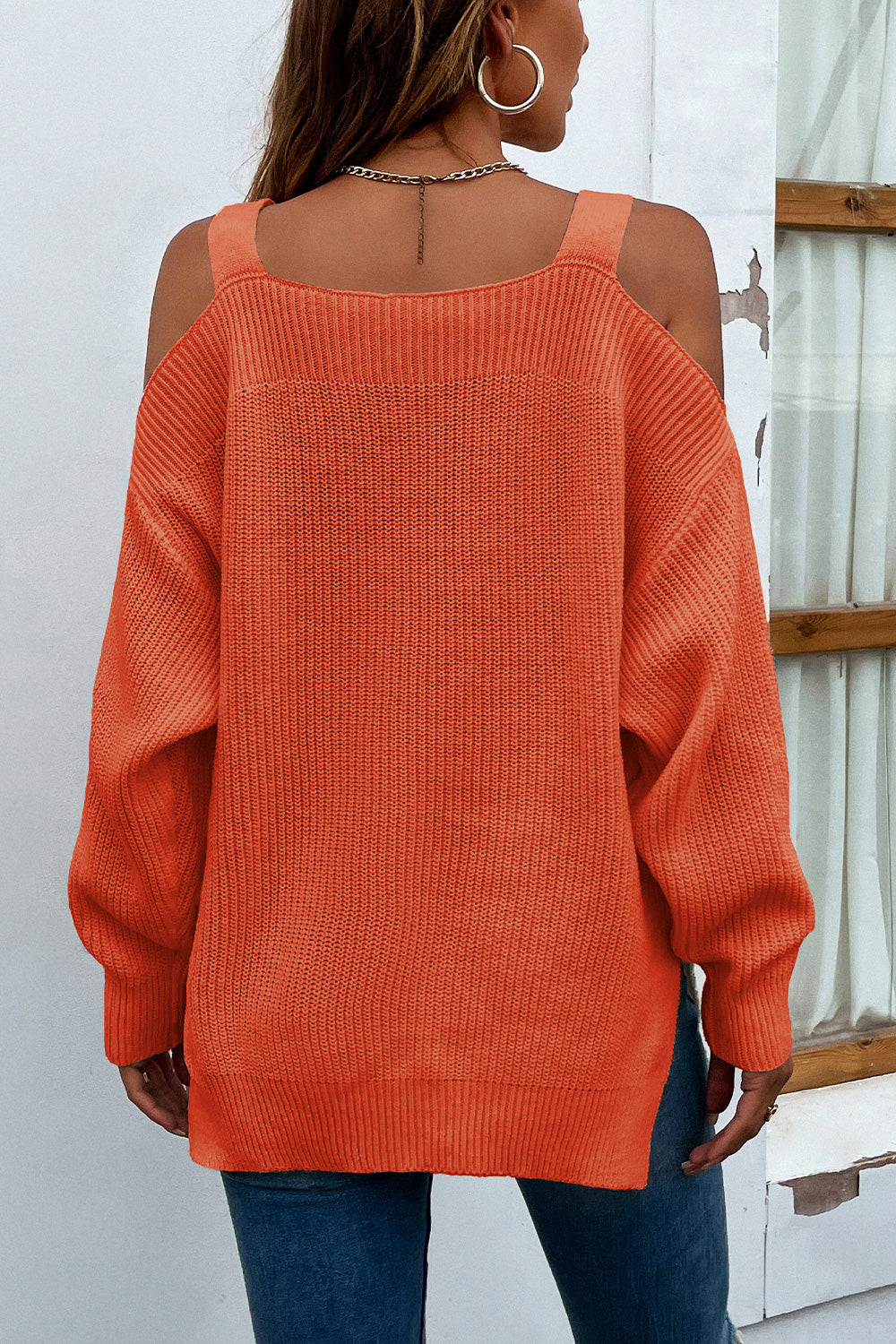 Ribbed Cold Shoulder Long Sleeve Knit Top-Angel Casuals