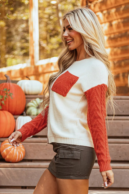 Color Block Round Neck Long Sleeve Sweater-Angel Casuals