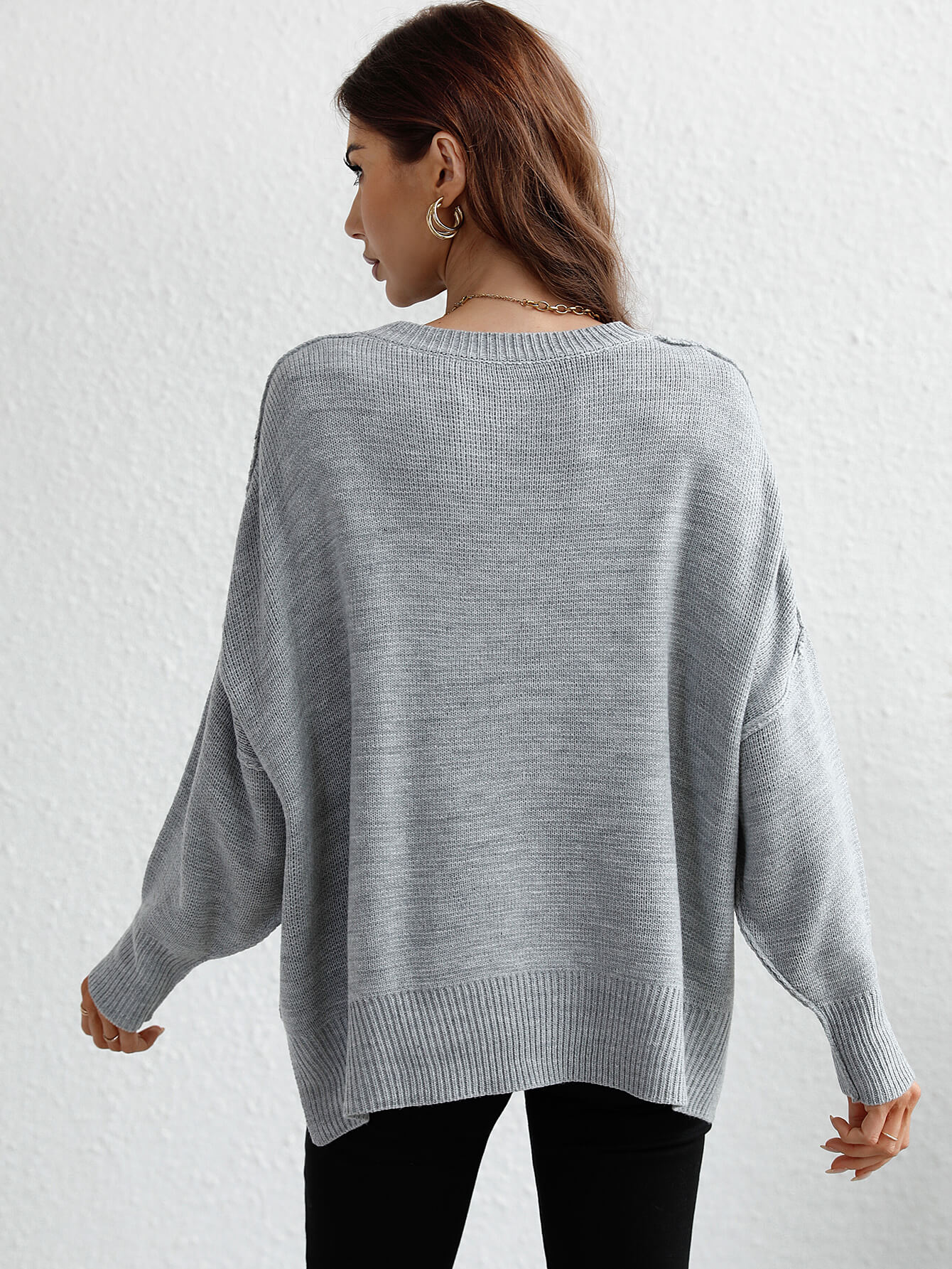 Exposed Seam Dropped Shoulder Slit Sweater-Angel Casuals