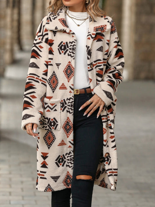 Geometric Pocketed Dropped Shoulder Coat-Angel Casuals