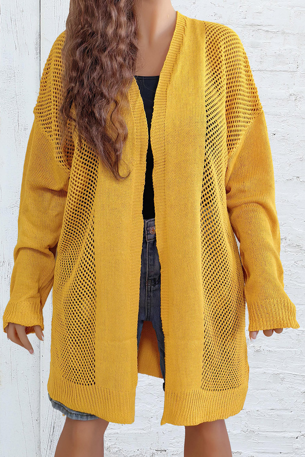 Plus Size Openwork Long Sleeve Open Front Cardigan-Angel Casuals
