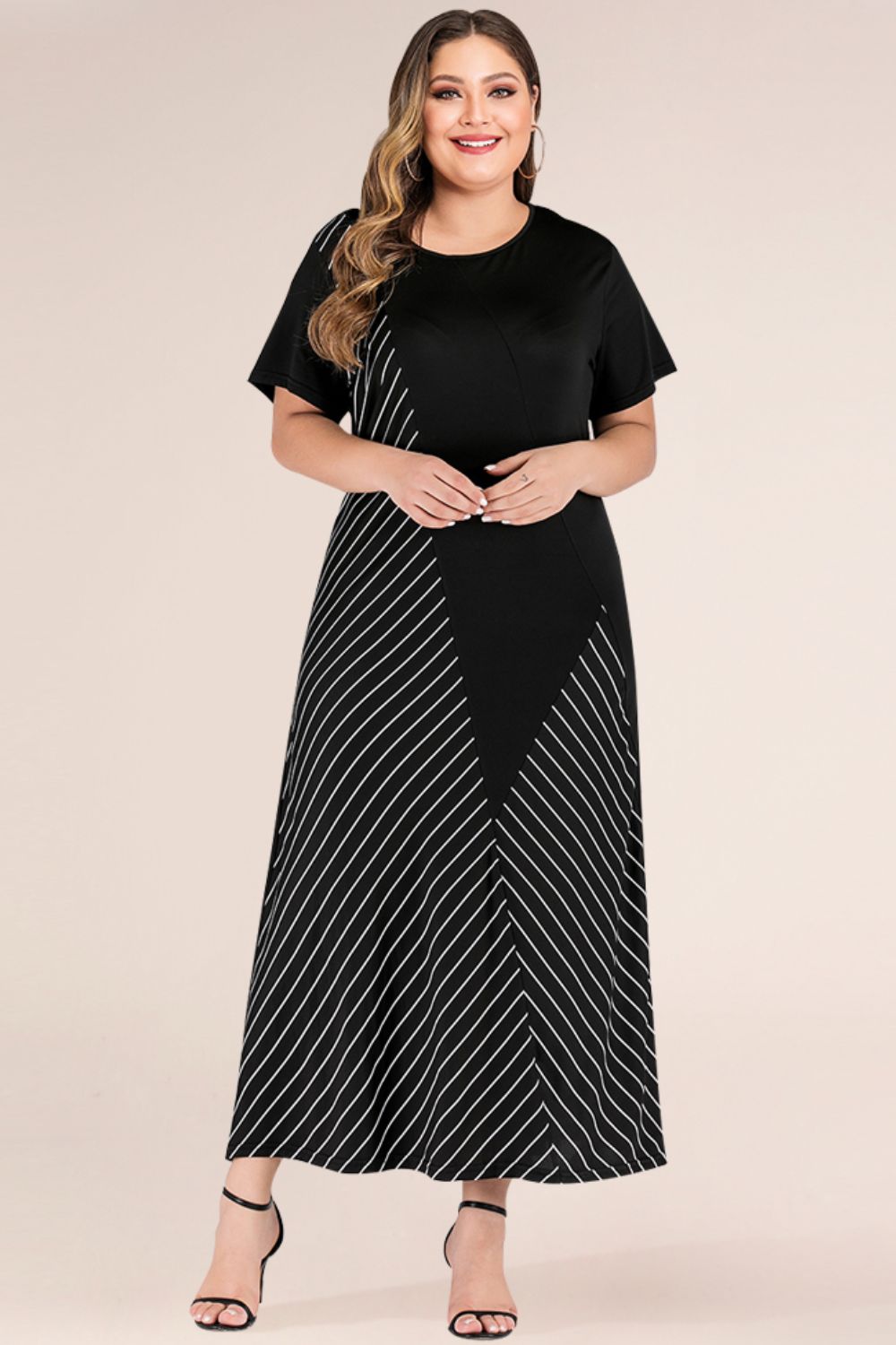 Plus Size Striped Color Block Tee Dress-Angel Casuals