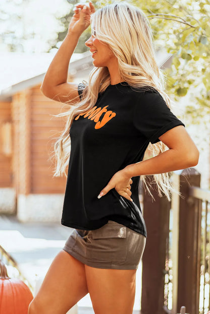 SPOOKY Round Neck Short Sleeve T-Shirt-Angel Casuals