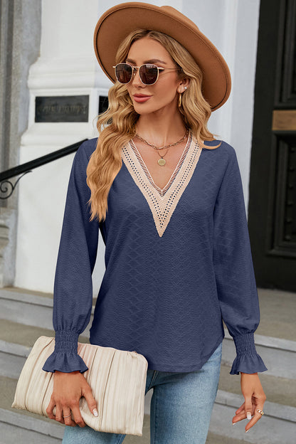 V-Neck Flounce Sleeve T-Shirt-Angel Casuals