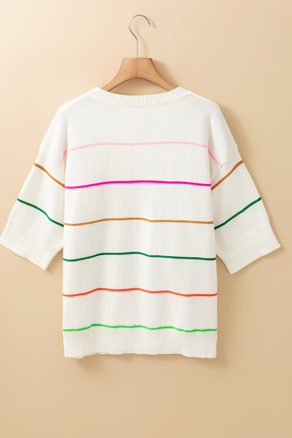 Striped Half Sleeve Drop Shoulder Sweater-Angel Casuals