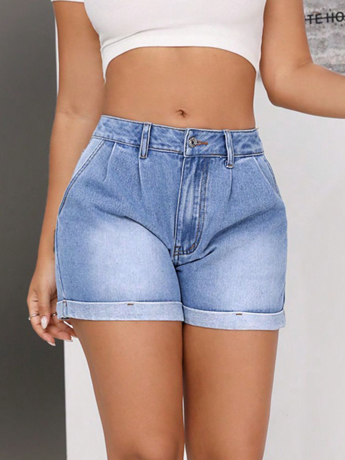 Rolled Hem Mid-Rise Waist Denim Shorts-Angel Casuals