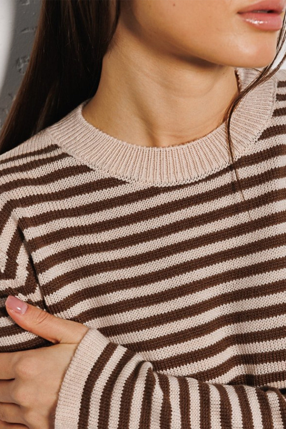 Striped Round Neck Long Sleeve Sweater-Angel Casuals