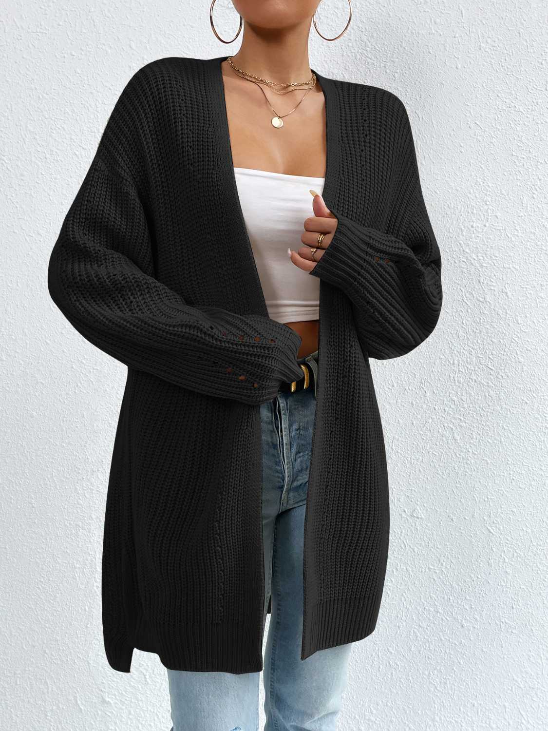 Open Front Dropped Shoulder Slit Cardigan-Angel Casuals