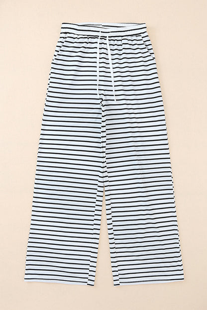 Striped Drawstring Waist Wide Leg Pants-Angel Casuals