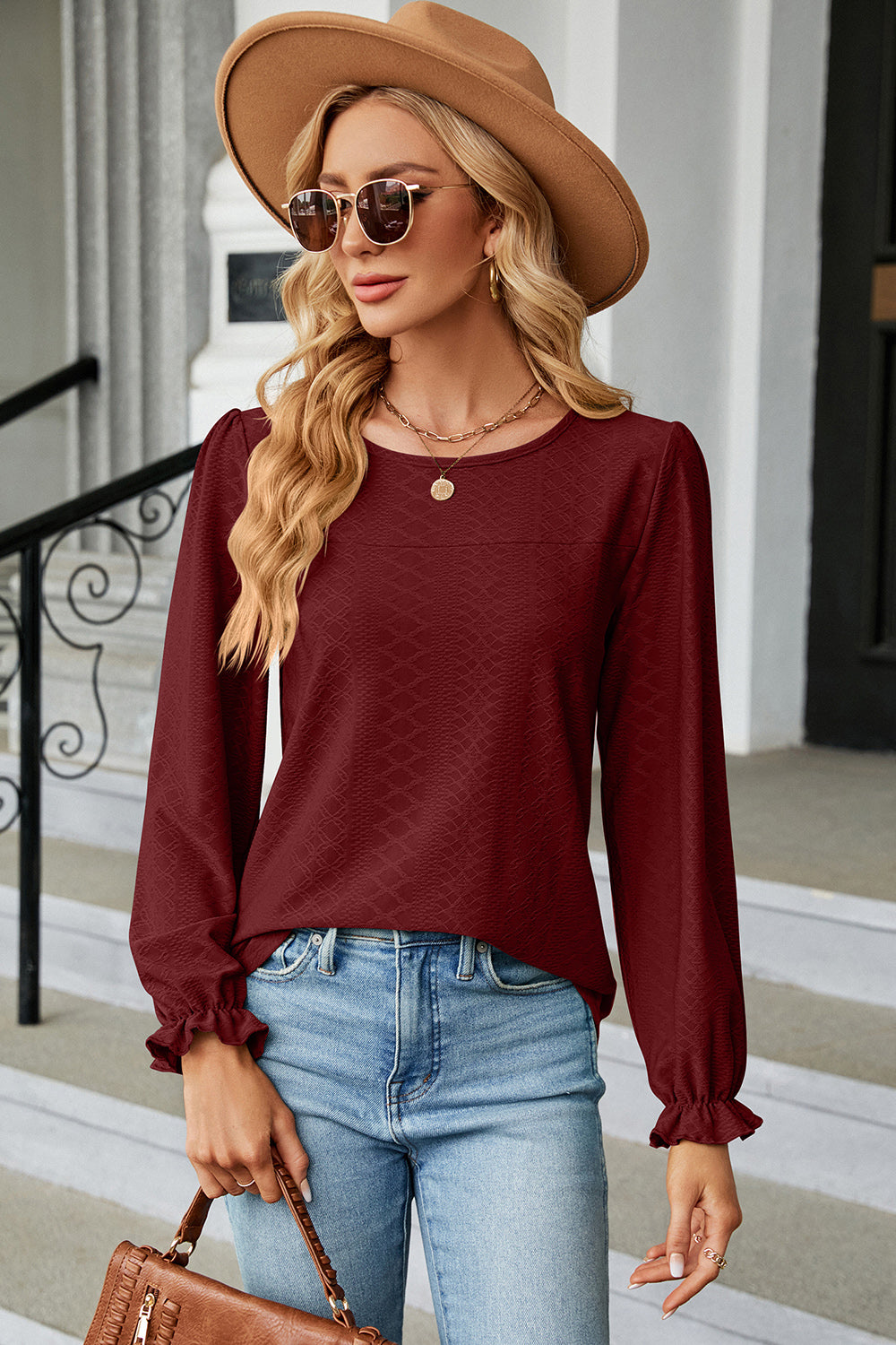 Round Neck Flounce Sleeve T-Shirt-Angel Casuals