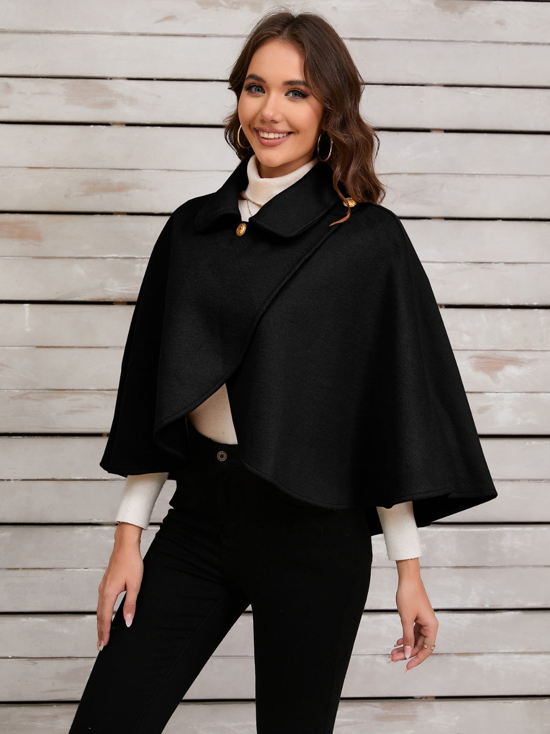 Collared Neck Cropped Cape-Angel Casuals