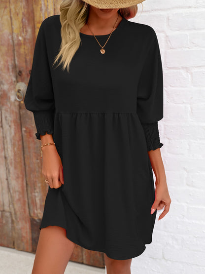 Round Neck Lantern Sleeve Mini Dress-Angel Casuals