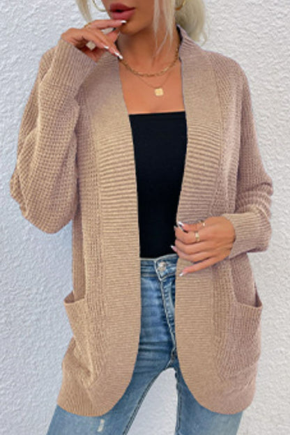 Open Front Rib-Knit Cardigan with Pockets-Angel Casuals