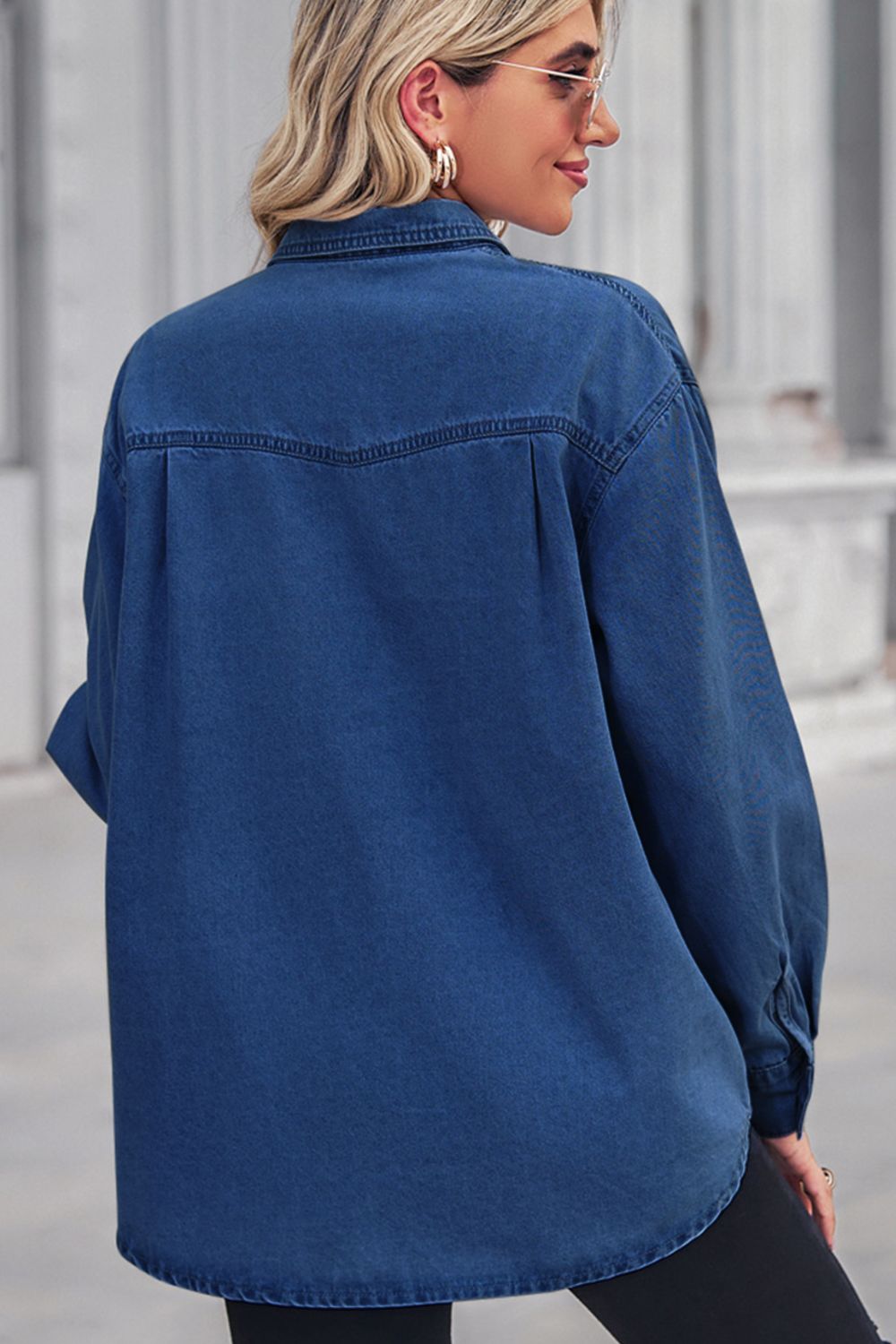 Collared Neck Dropped Shoulder Denim Top-Angel Casuals