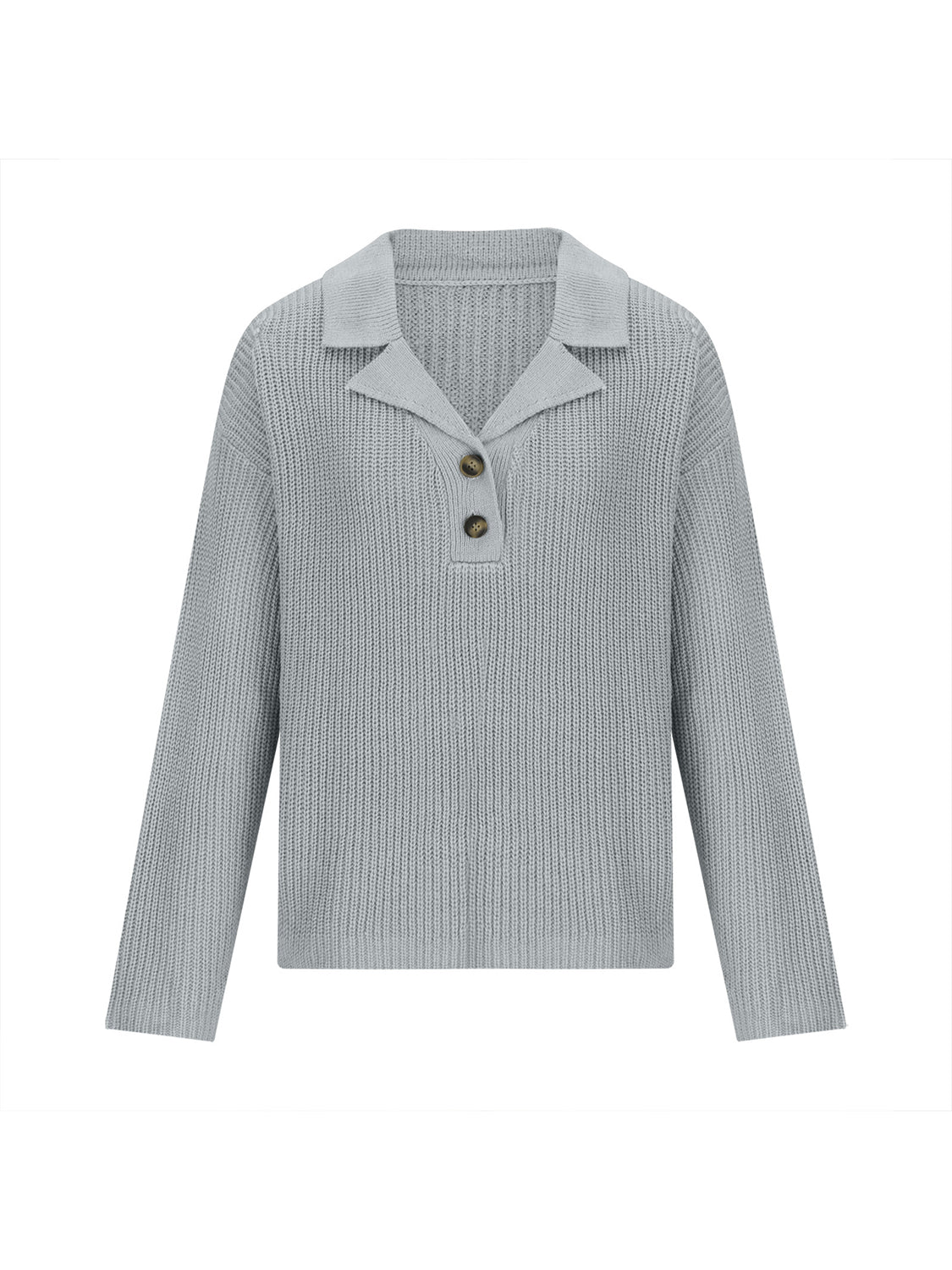 Collared Neck Half Button Knit Top-Angel Casuals