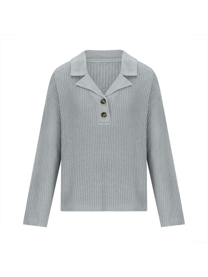 Collared Neck Half Button Knit Top-Angel Casuals