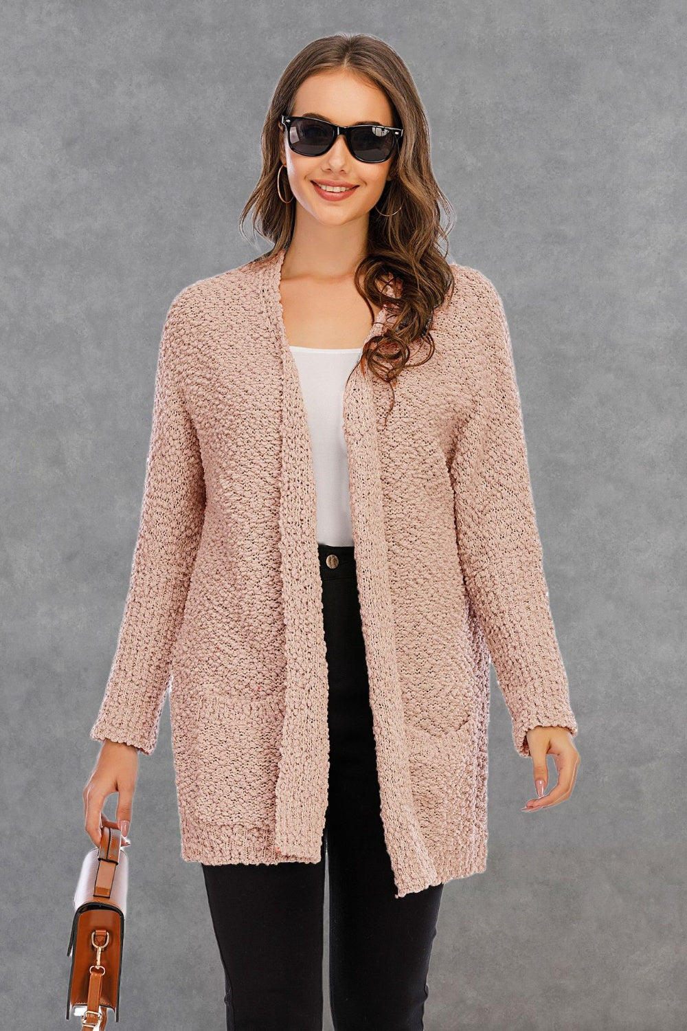 Angel Wings Pocketed Open Front Long Sleeve Cardigan-Angel Casuals