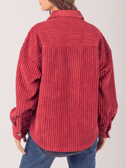 Button Up Long Sleeve Corduroy Jacket-Angel Casuals