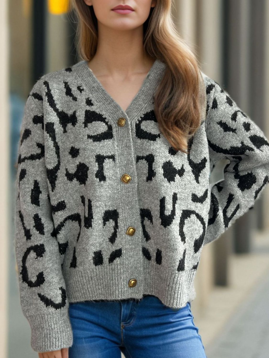 Leopard V-Neck Button Up Cardigan-Angel Casuals