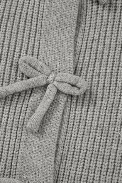 Bow Round Neck Long Sleeve Cardigan-Angel Casuals