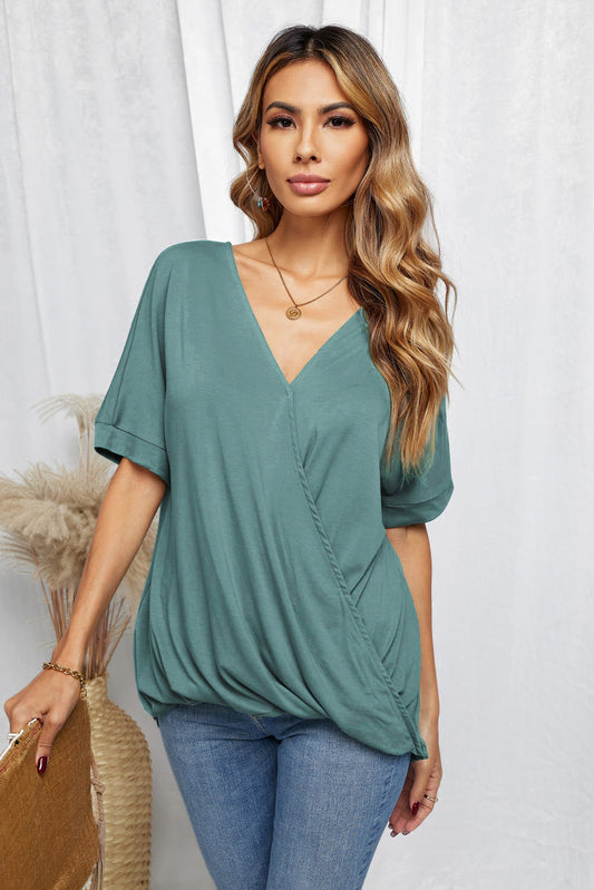 Surplice Half Sleeve T-Shirt-Angel Casuals
