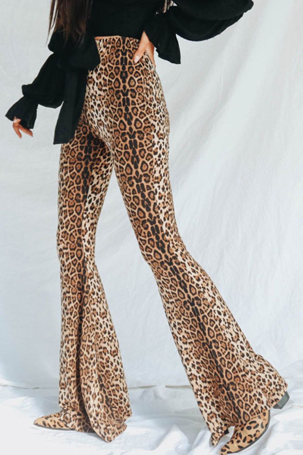 Leopard Print Flare Leg Pants-Angel Casuals