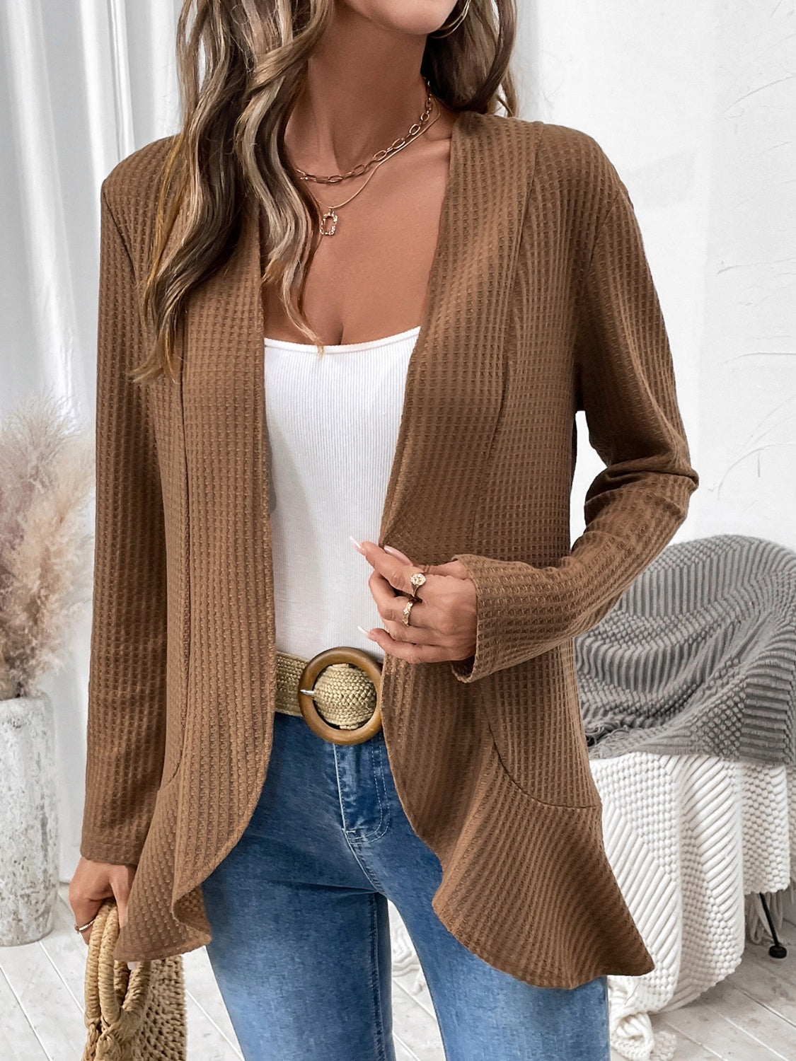 Open Front Long Sleeve Cardigan-Angel Casuals