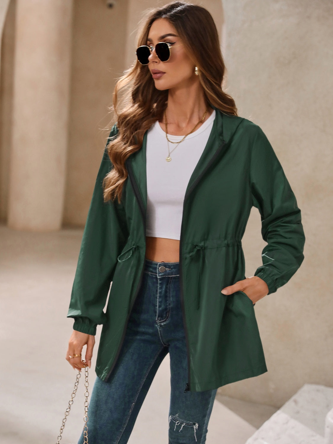 Ivy Lane Outdoor Waterproof Long Sleeve Hooded Windbreaker-Angel Casuals