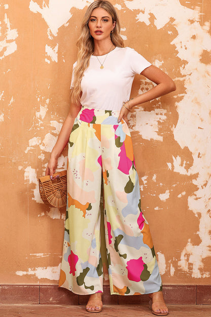 Double Take Multicolored High Waist Wide Leg Pants-Angel Casuals