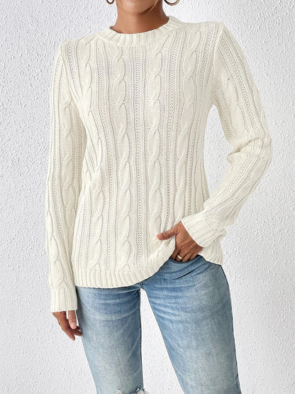 Cable-Knit Round Neck Sweater-Angel Casuals