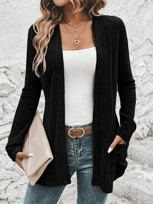 Pocketed Open Front Long Sleeve Cardigan-Angel Casuals