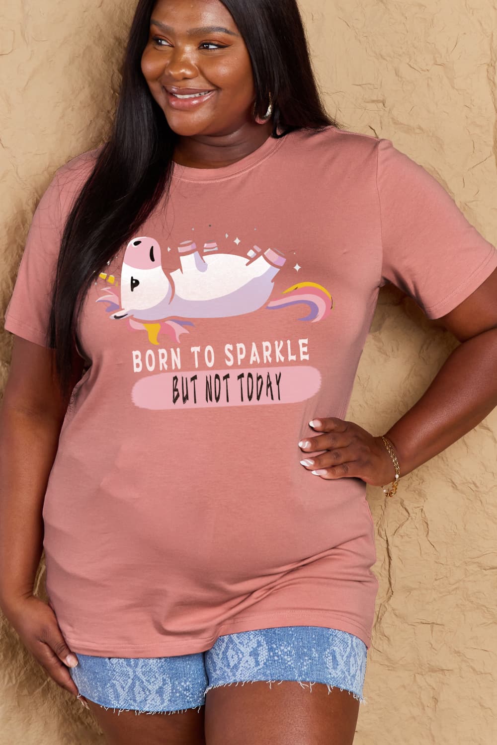 Simply Love Full Size BORN TO SPARKLE BUT NOT TODAY Graphic Cotton Tee-Angel Casuals