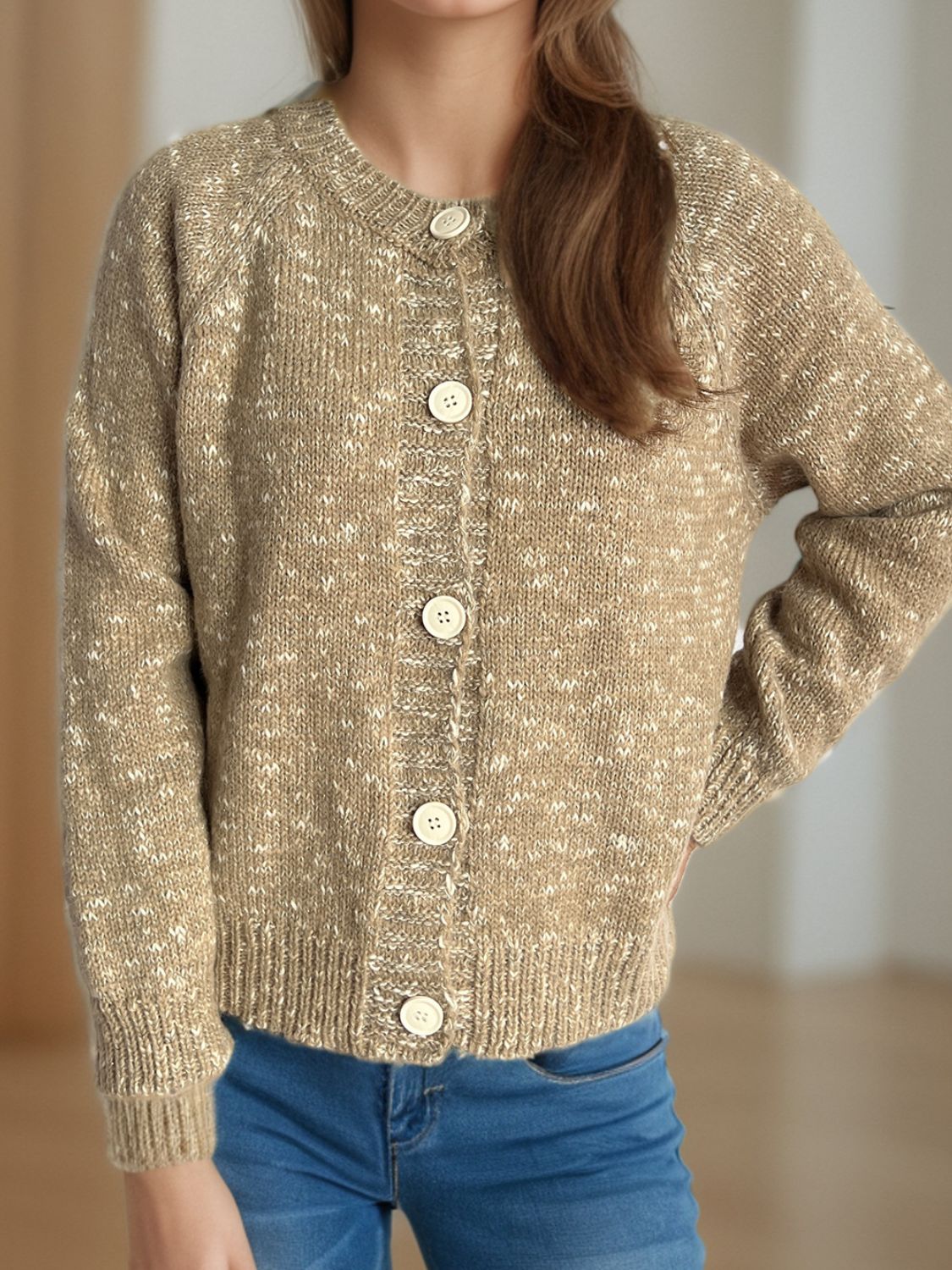 Heathered Button Down Long Sleeve Cardigan-Angel Casuals