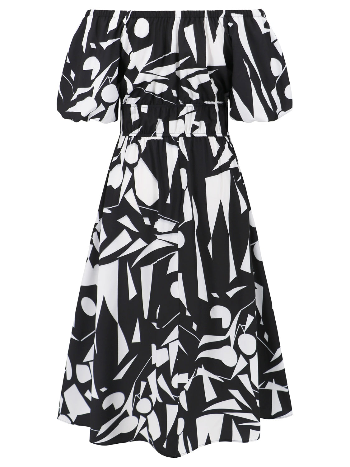 Printed Off-Shoulder Balloon Sleeve Dress-Angel Casuals