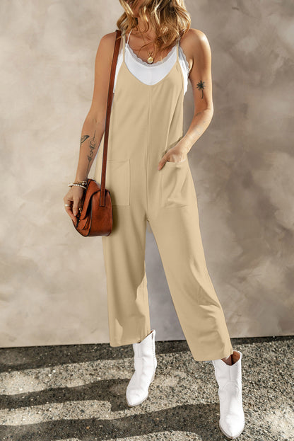 Pocketed Spaghetti Strap Wide Leg Jumpsuit-Angel Casuals