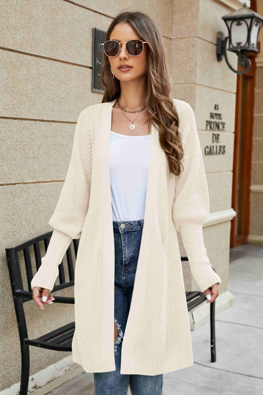 Open Front Lantern Sleeve Cardigan-Angel Casuals
