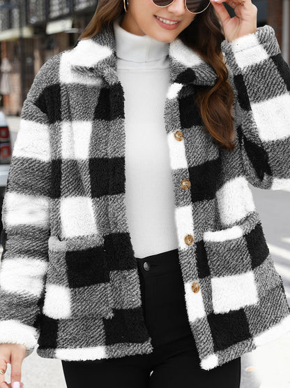 Button Up Drop Shoulder Fuzzy Jacket-Angel Casuals