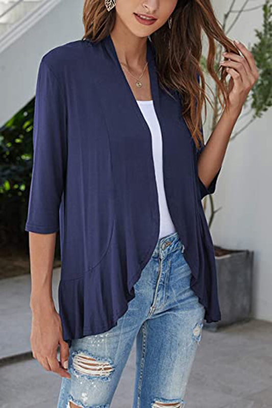Open Front Three-Quarter Sleeve Cardigan-Angel Casuals
